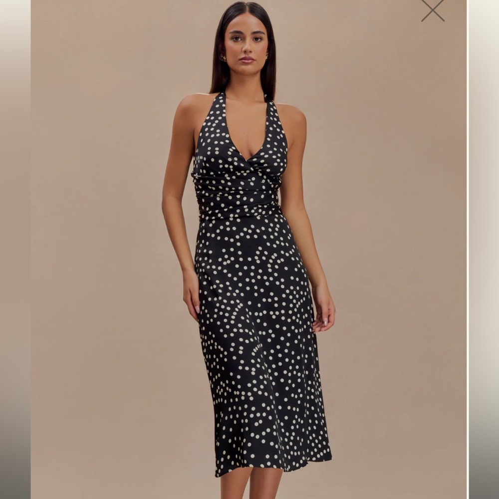 Meshki Marguerite Black and White Polka Dot Halter Dress